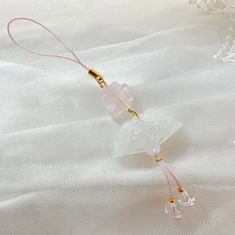 Handmade Chinese-style butterfly phone charm with calligraphy design. Elegant trinket strap and anti-lost cord for phones or bags.