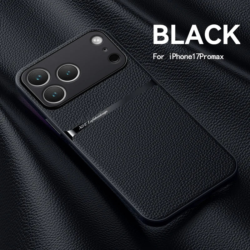Magnetic Leather Phone Case For iPhone 17 16 13 12 11 Pro Max Cases For iPhone 17 Air 15 14 Pro Max 16 Plus Lens Protector Cover