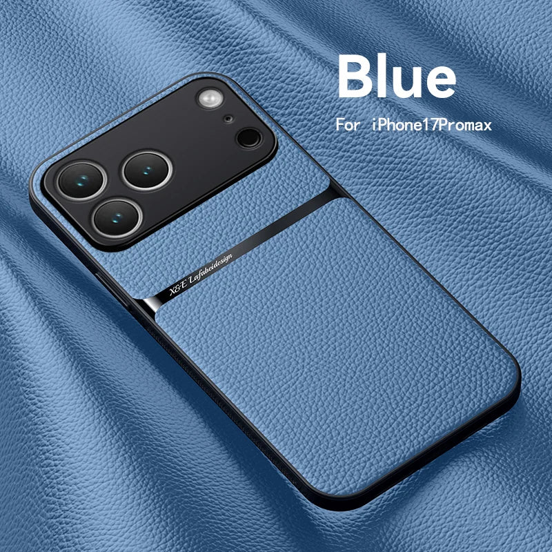 Magnetic Leather Phone Case For iPhone 17 16 13 12 11 Pro Max Cases For iPhone 17 Air 15 14 Pro Max 16 Plus Lens Protector Cover