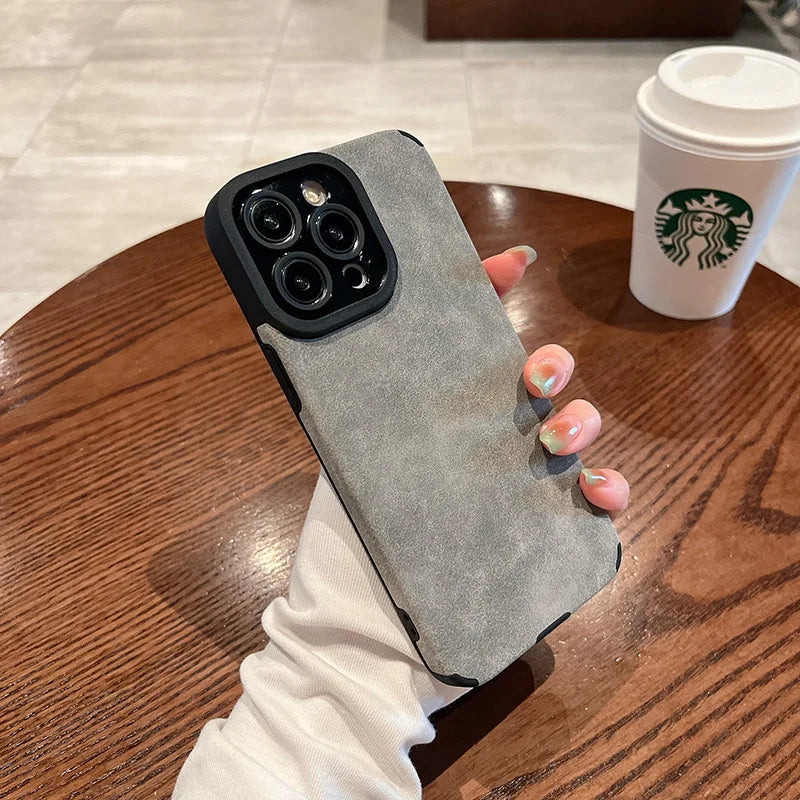 Fashion Matte Leather Silicone Case For iPhone 14 Plus 12 13 11 16 15 Pro Max Lens Protection Shockproof Cover