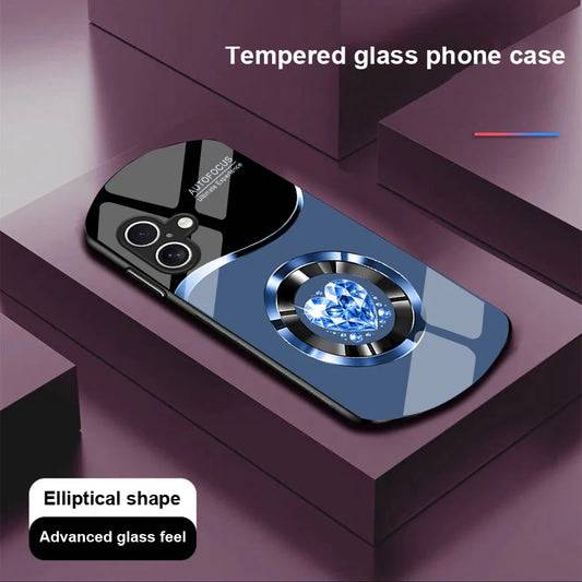 Circle Diamond For Apple IPhone 16 11 13 15 14 Pro Max 12  Elliptical Shaped Tempered Glass Phone Case