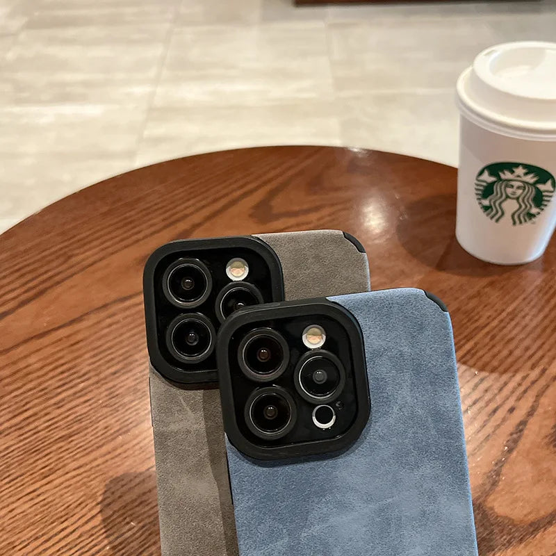 Fashion Matte Leather Silicone Case For iPhone 14 Plus 12 13 11 16 15 Pro Max Lens Protection Shockproof Cover
