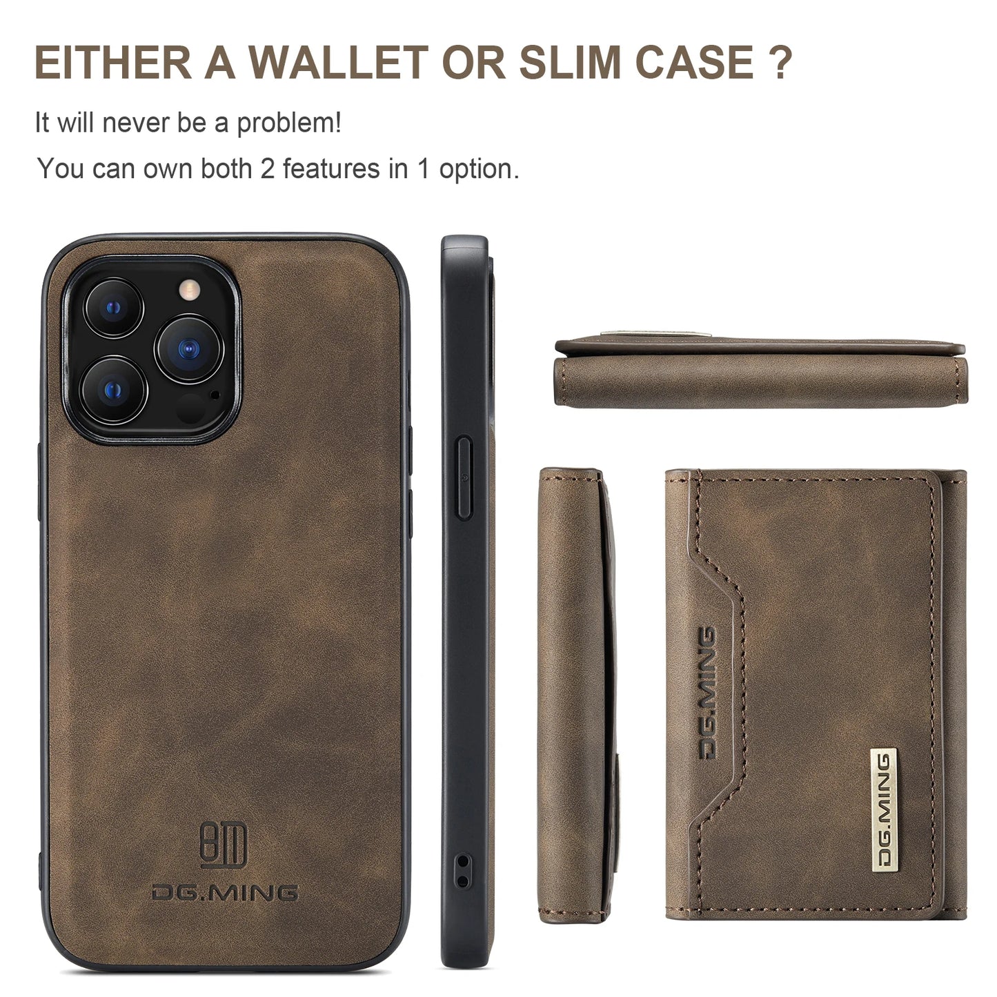 2 In 1 Detachable Magnetic Leather Case for IPhone 16 17 Pro Max 15 Wallet Cover Cards Holder Pocket