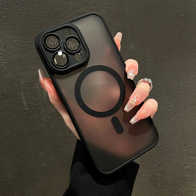 Luxury Matte Armor For Magsafe Magnetic Wireless Charging Case For iPhone 11 12 13 14 15 16 Pro Max Plus Shockproof Cover
