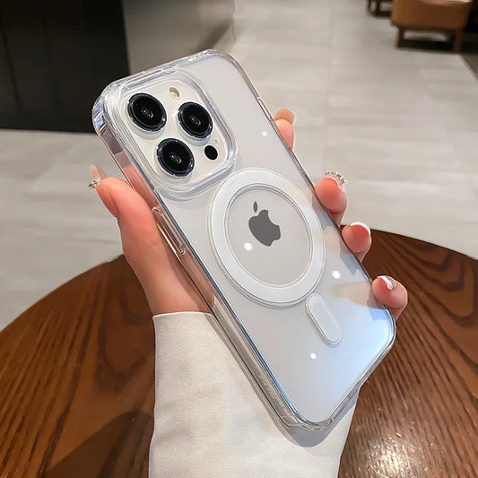 For Magesafe Magnetic Transparent Wireless Charge Case For iPhone 11 12 13 14 15 16 17 Air Pro Max Plus Shockproof PC Cover