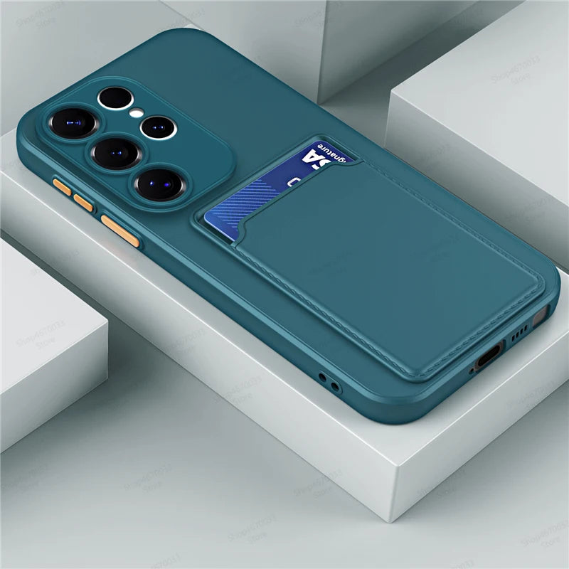 Liquid Silicone Case For Samsung Galaxy S25 S24 S23 S22 S21 S20 Ultra Plus FE Edge Card Holder Case For Samsung A56 A55 A54 A53
