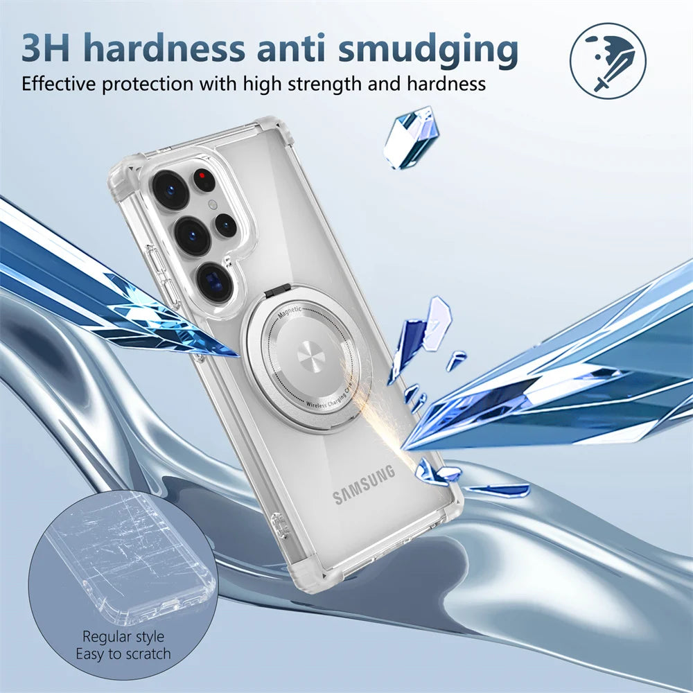 Rotating Magnetic Folding Stand Transparent Phone Case for Samsung S25 Edge S24 S23 Plus FE S21 Ultra Armor Shockproof Cover