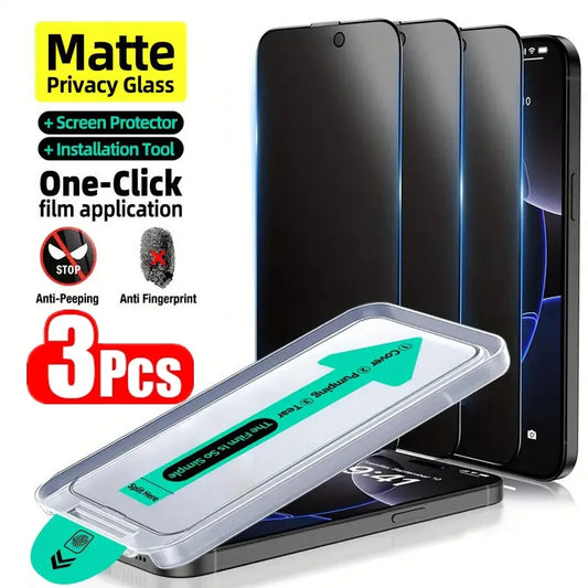 3pcs Matte Privacy Screen Protector – Anti-Spy Glass for iPhone 11–17