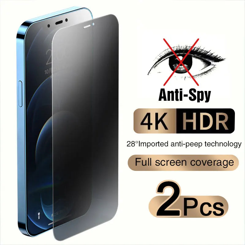 2pcs Anti-Spy Tempered Glass – Full Cover Privacy Screen Protector for iPhone 6–17 Pro Max