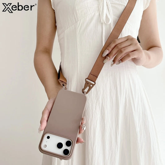 Crossbody Necklace Strap Lanyard Matte Silicone Case For iPhone 17 16 15 Pro Max Plus SE Shockproof Cover