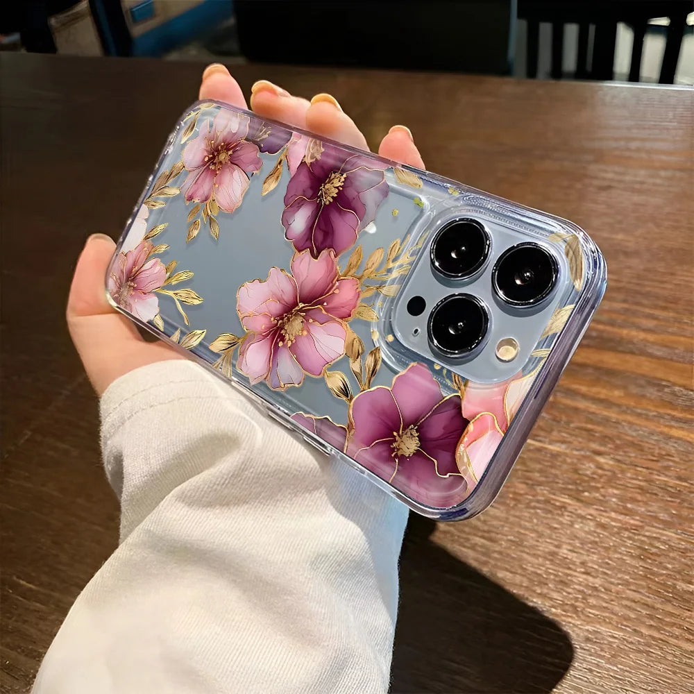 Transparent Cover Phone Case For iPhone 16 15 Pro Max 14 13 12 11 XS X XR 7 8 Plus SE2 Feshon Flowers Pattern
