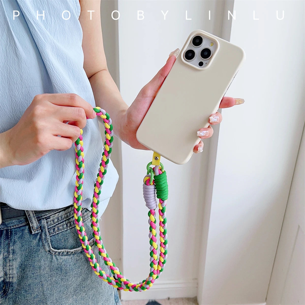 Colorful Braided Crossbody Lanyard Strap with Keychain & Patch – Universal Phone Accessory