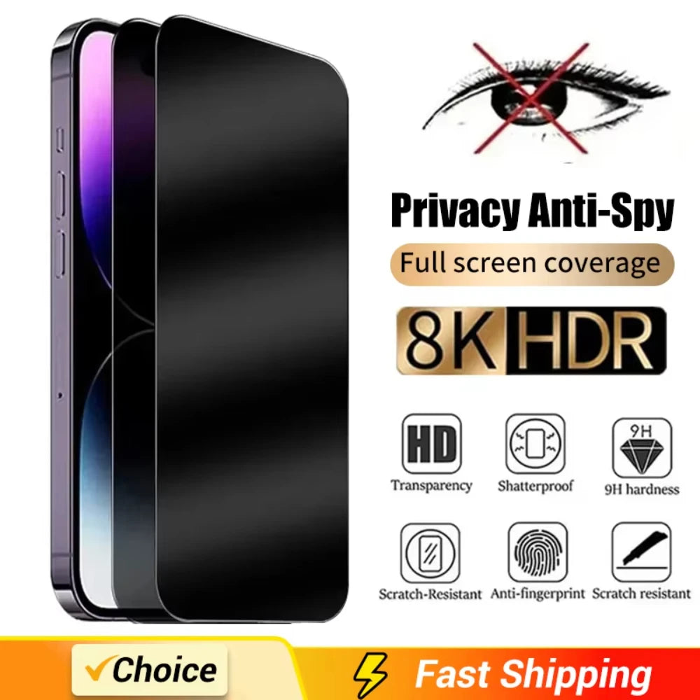 1–2pcs Full-Cover Privacy Screen Protector – Anti-Spy Glass for iPhone 11–17