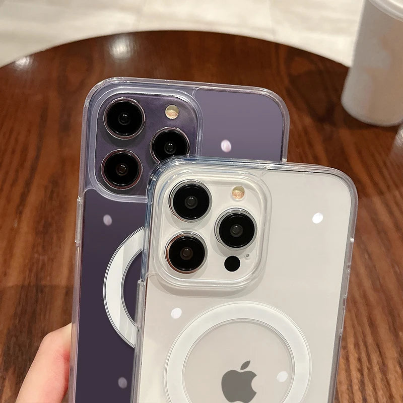 For Magesafe Magnetic Transparent Wireless Charge Case For iPhone 11 12 13 14 15 16 17 Air Pro Max Plus Shockproof PC Cover