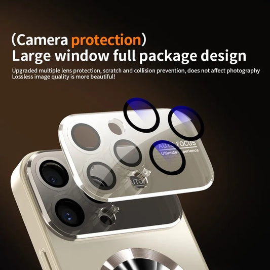 Fashionable Large Window Magsafe Wireless Charging Case ,For iPhone 11 12 13 14 15 16 Pro Max, With Lens Protector
