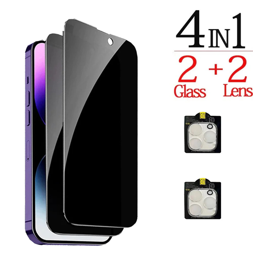1–4pcs Anti-Spy Privacy Glass – Screen & Camera Protector for iPhone 11–17 Pro Max