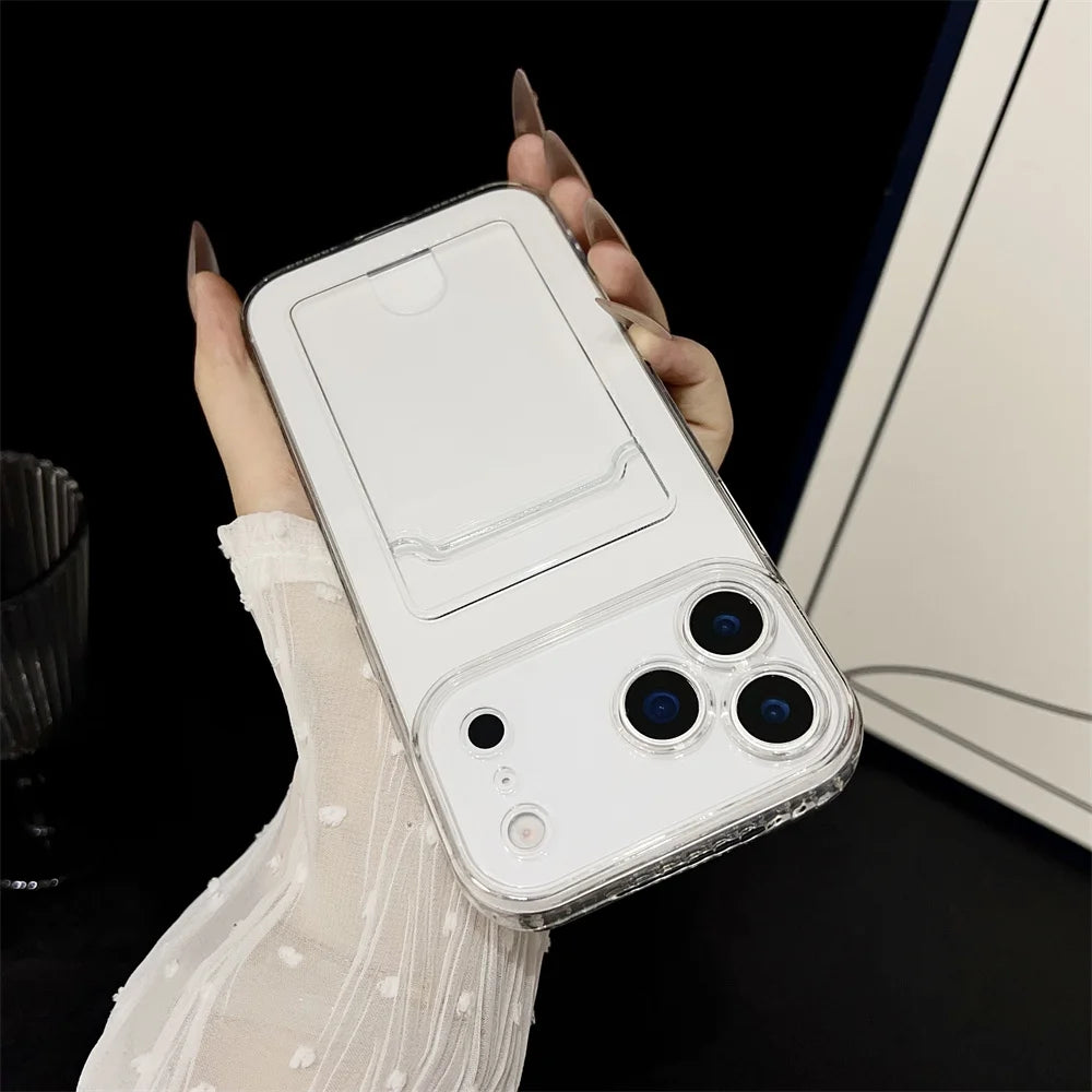 Clear Card Holder Case for iPhone 11 12 13 14 15 16 17 Plus Pro Max | Transparent Card Slot Pocket Phone Cover (Air Back Funda)