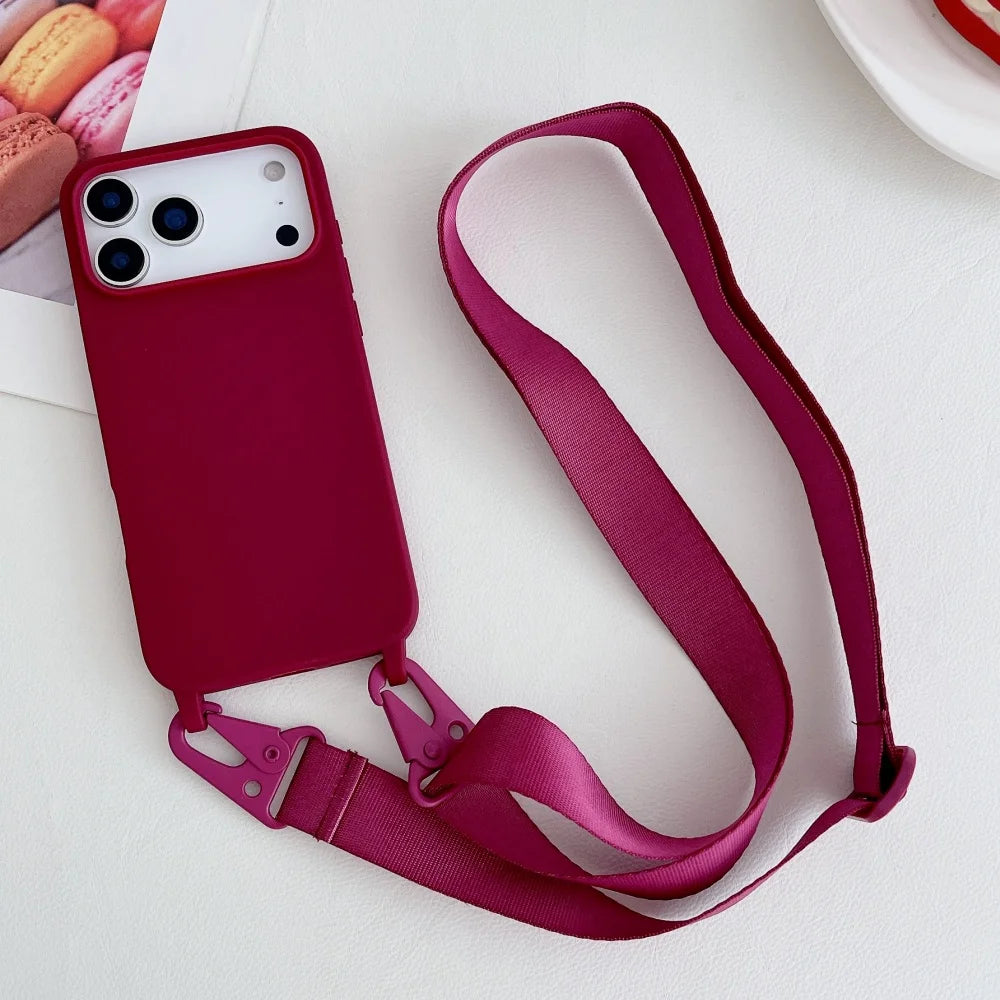 Crossbody Necklace Strap Lanyard Matte Silicone Case For iPhone 14 Pro Max 11 12 13 Plus SE Shockproof Cover