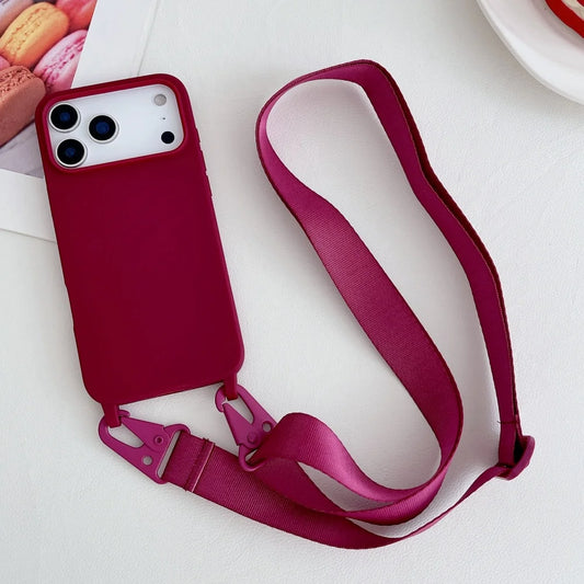 Crossbody Necklace Strap Lanyard Matte Silicone Case For iPhone 14 Pro Max 11 12 13 Plus SE Shockproof Cover