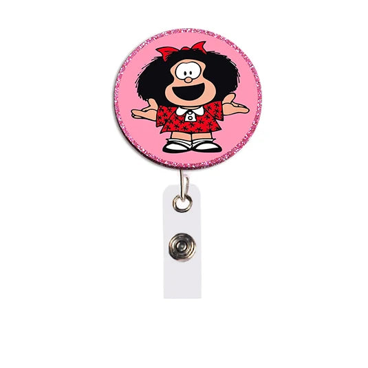 Cartoon Cute Mafalda Card Holder & Keychain for Girls | Student Badge Holder, Phone Strap, and Lanyard Pendant