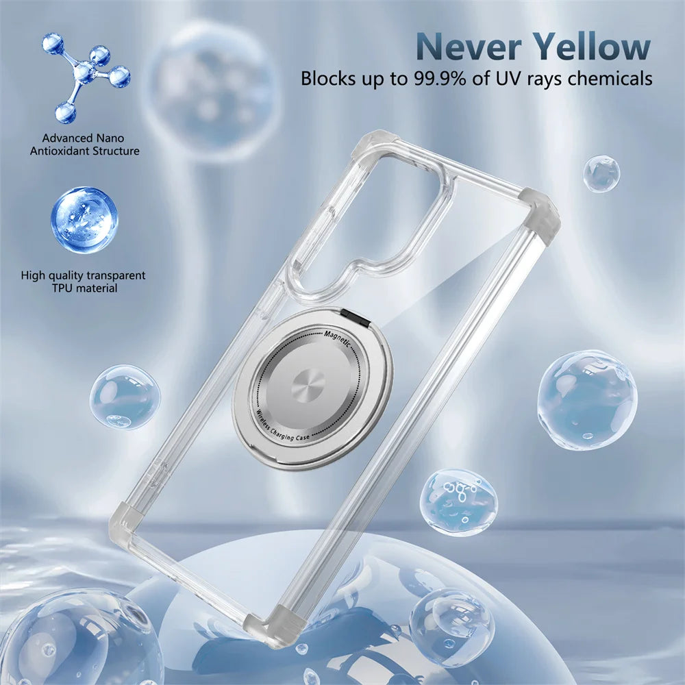 Rotating Magnetic Folding Stand Transparent Phone Case for Samsung S25 Edge S24 S23 Plus FE S21 Ultra Armor Shockproof Cover