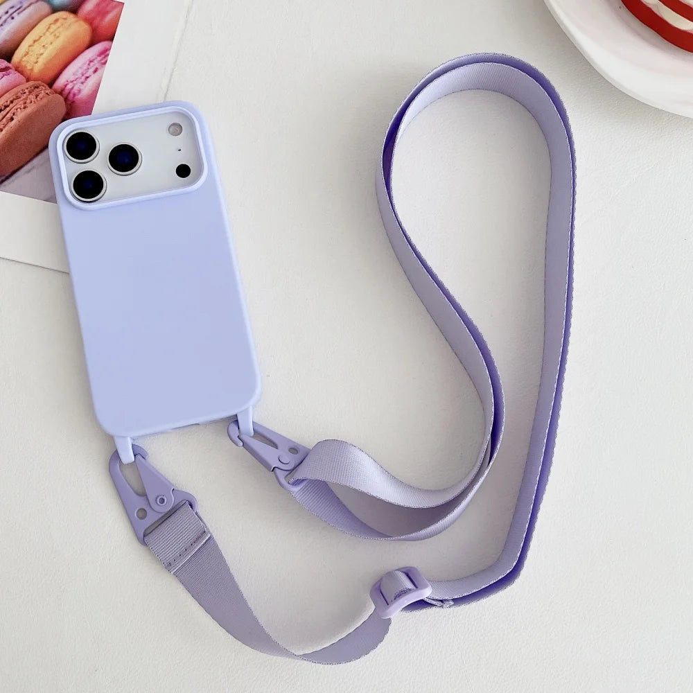 Crossbody Necklace Strap Lanyard Matte Silicone Case For iPhone 14 Pro Max 11 12 13 Plus SE Shockproof Cover